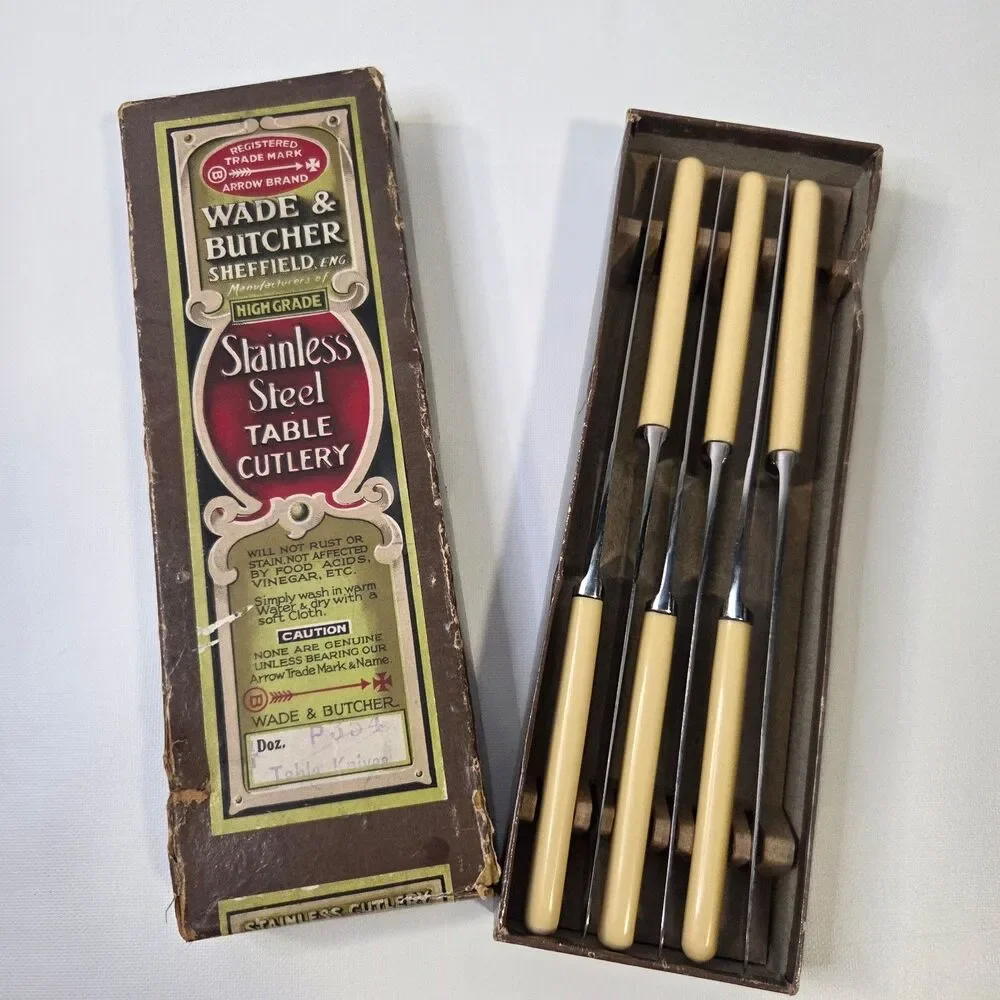Wade & Butcher Table Cutlery Knife Set Original Box England Stainless Steel
